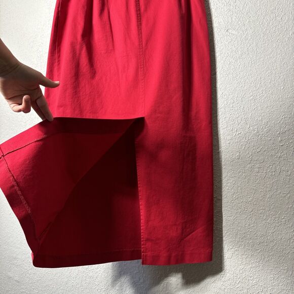 Red Wrap Skirt Vintage Midi Skirts Women's Stretchy Elastic Button Size 12 - Picture 8 of 12